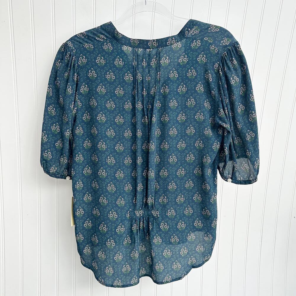 Trovata Blue Floral 3/4 Sleeve Button Down Blouse - Picture 3 of 7